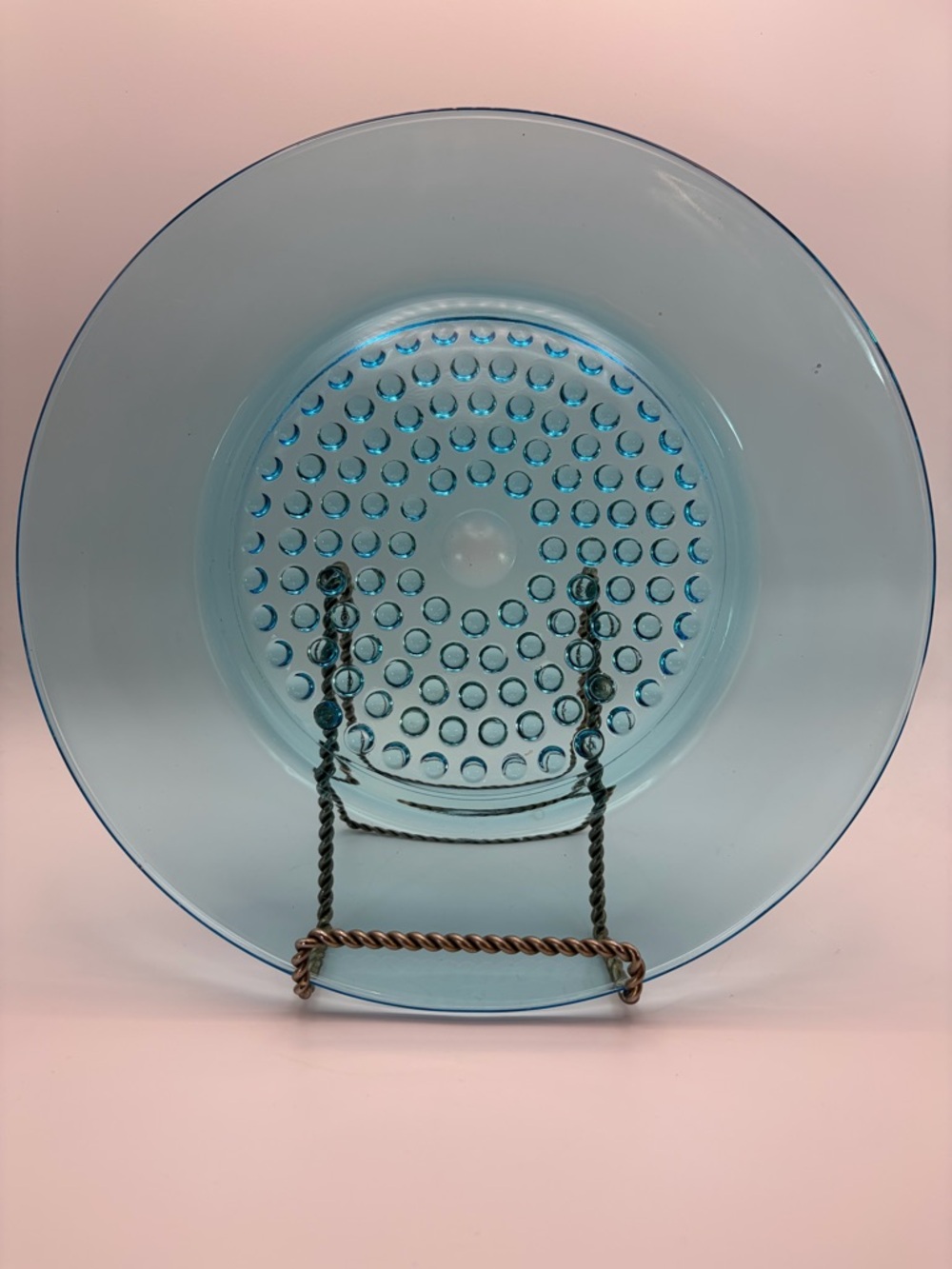 Vintage Hazel Atlas Capri Hobnail Dots Glass Dinner Plate 10” MCM Retro Coastal
